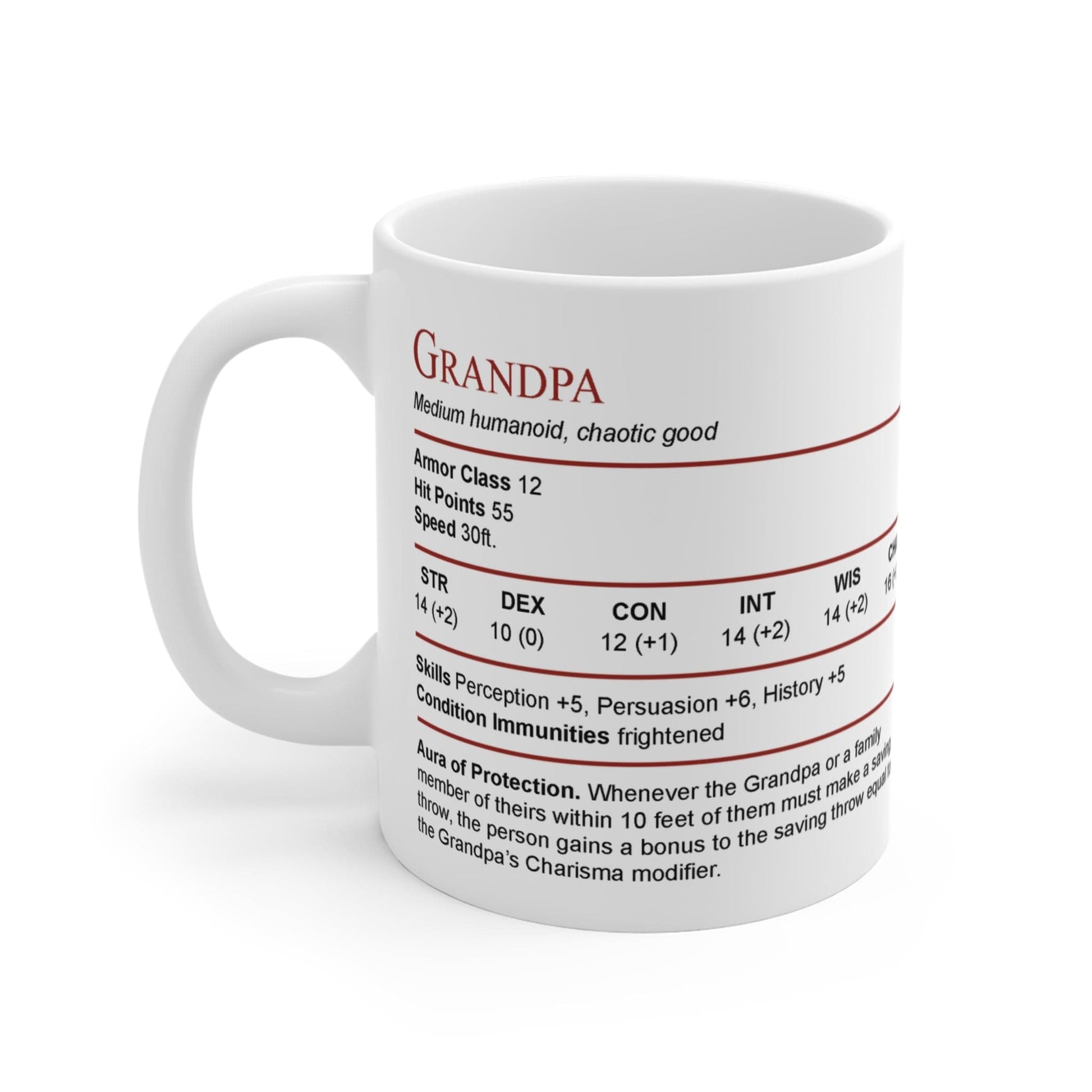 Printify Mug 11oz D&D Grandpa Stat Block Mug