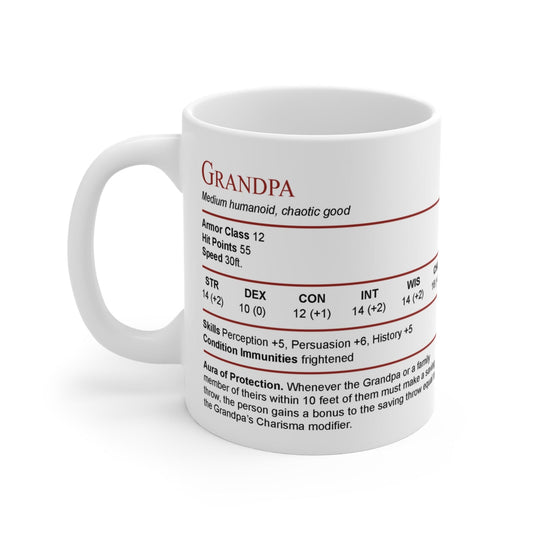 Printify Mug 11oz D&D Grandpa Stat Block Mug