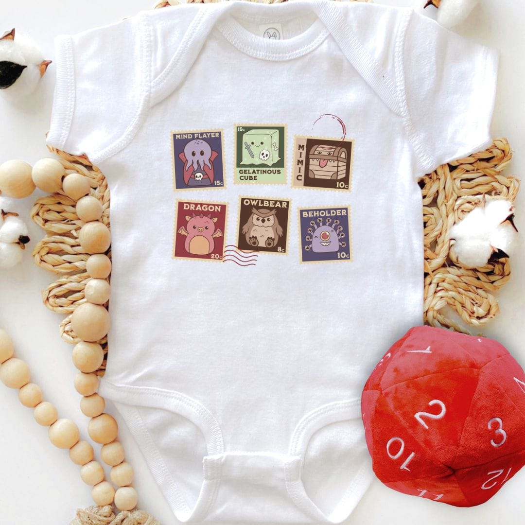 Printify Kids clothes D&D Monster Stamps Baby Bodysuit