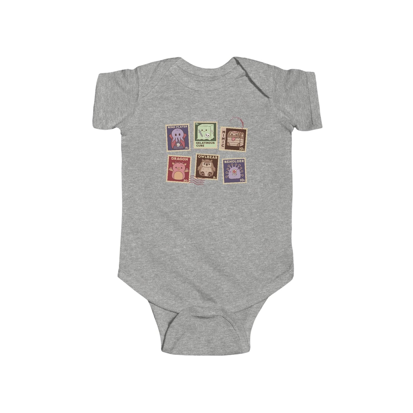 Printify Kids clothes Athletic Heather / NB (0-3M) D&D Monster Stamps Baby Bodysuit