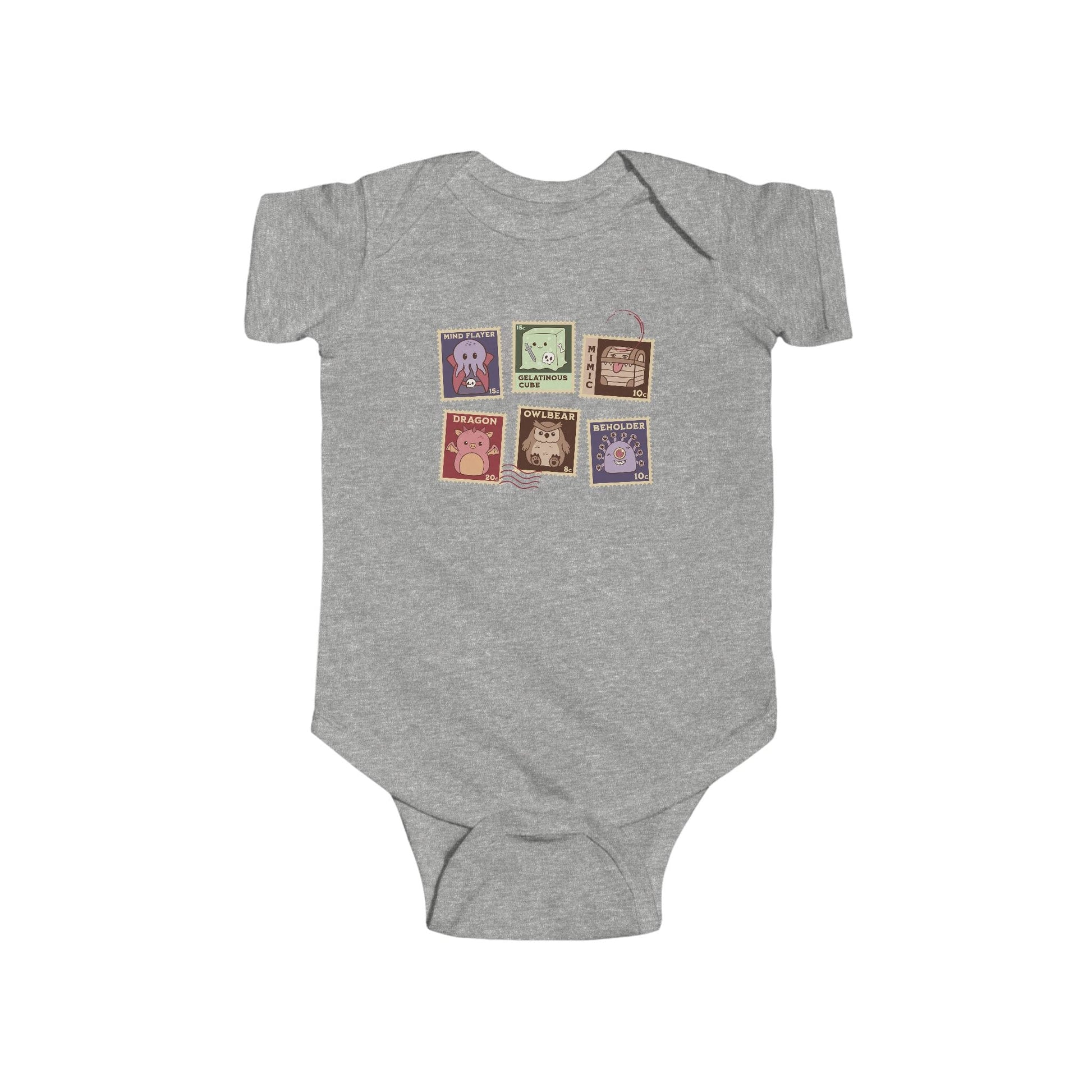 Printify Kids clothes Athletic Heather / NB (0-3M) D&D Monster Stamps Baby Bodysuit