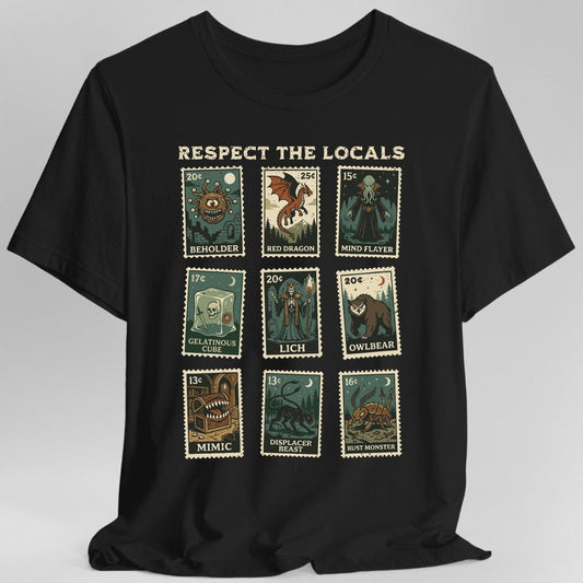 Printify T-Shirt Black / S D&D Monsters Respect the Locals Stamp T-Shirt