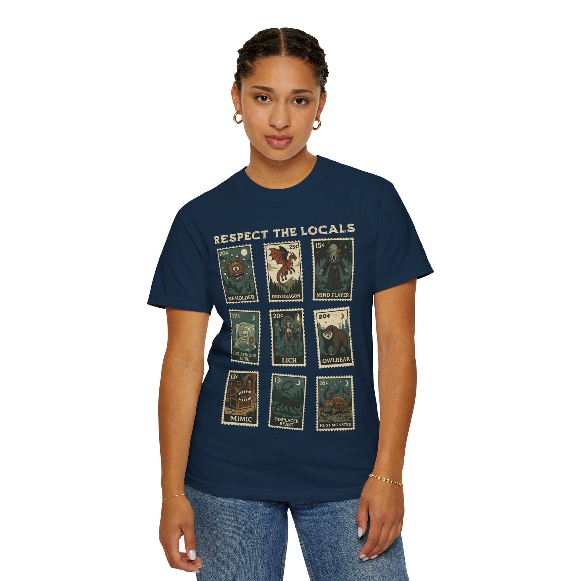 Printify T-Shirt D&D Monsters Respect the Locals Stamp T-Shirt - Comfort Colors