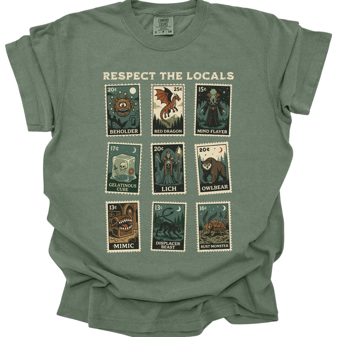 Printify T-Shirt Moss / S D&D Monsters Respect the Locals Stamp T-Shirt - Comfort Colors