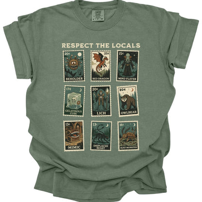 Printify T-Shirt Moss / S D&D Monsters Respect the Locals Stamp T-Shirt - Comfort Colors