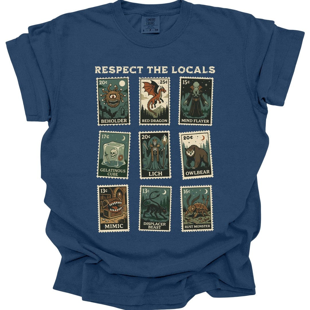 Printify T-Shirt True Navy / S D&D Monsters Respect the Locals Stamp T-Shirt - Comfort Colors