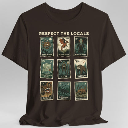 Printify T-Shirt Dark Chocolate / S D&D Monsters Respect the Locals Stamp T-Shirt