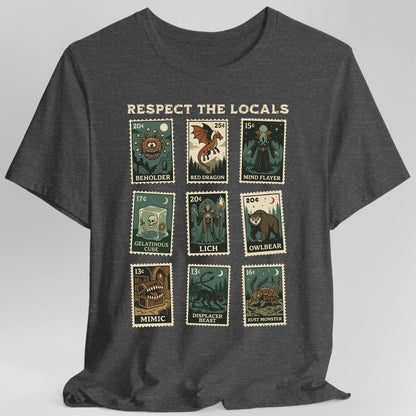 Printify T-Shirt Dark Heather / S D&D Monsters Respect the Locals Stamp T-Shirt