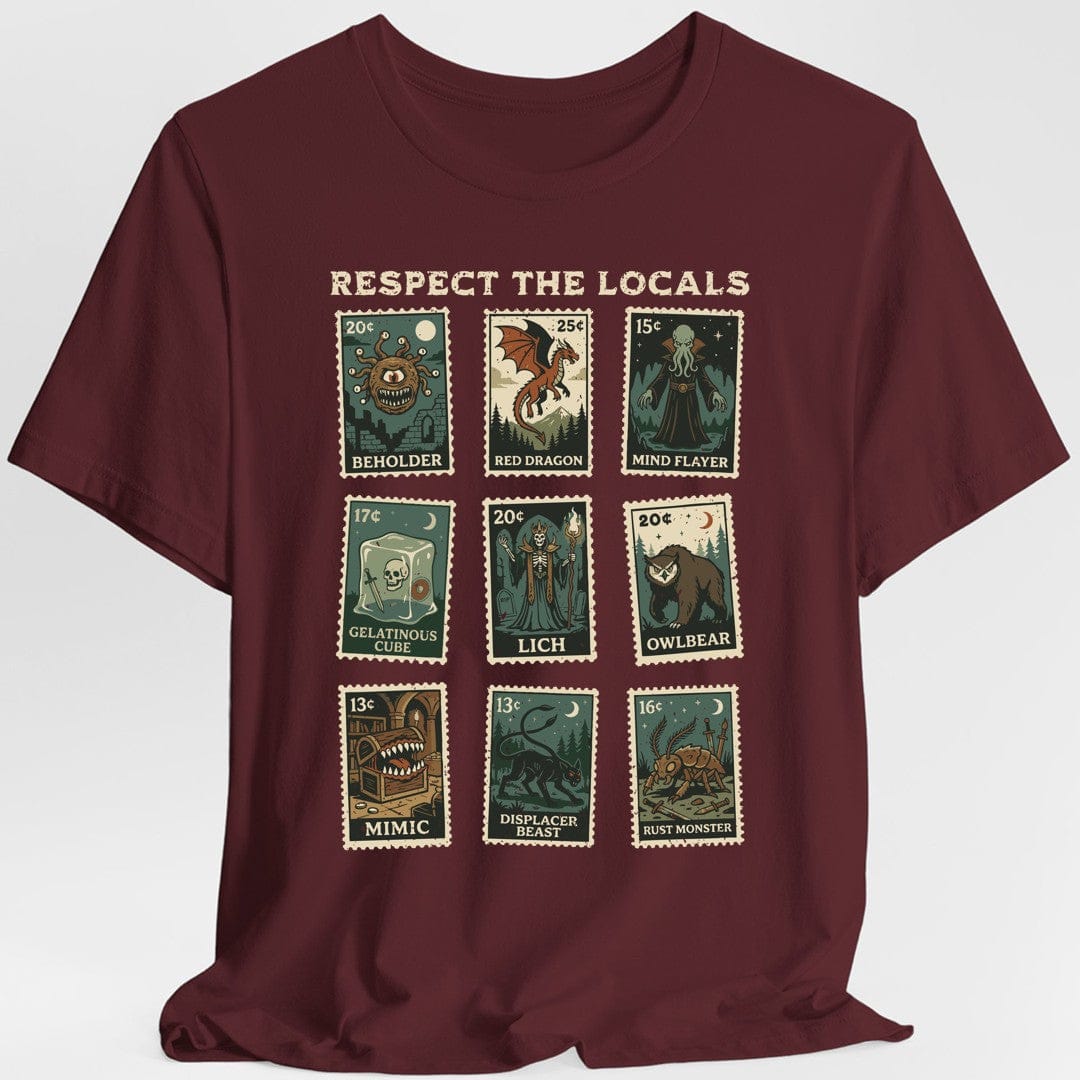 Printify T-Shirt Maroon / S D&D Monsters Respect the Locals Stamp T-Shirt