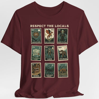 Printify T-Shirt Maroon / S D&D Monsters Respect the Locals Stamp T-Shirt