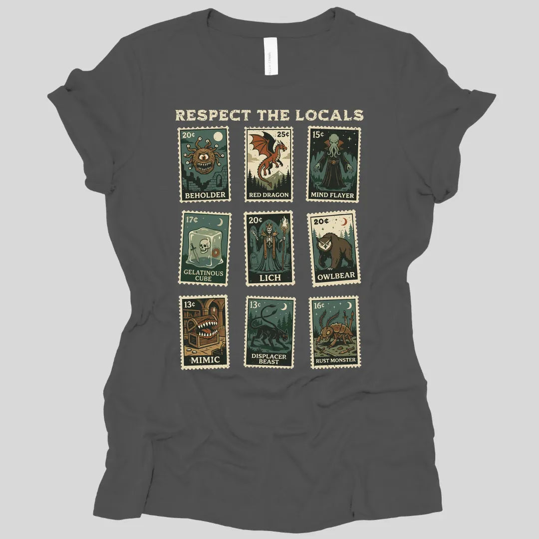 Printify T-Shirt Asphalt / S D&D Monsters Respect the Locals Stamp Women's T-shirt