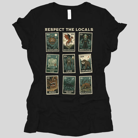 Printify T-Shirt Black / S D&D Monsters Respect the Locals Stamp Women's T-shirt