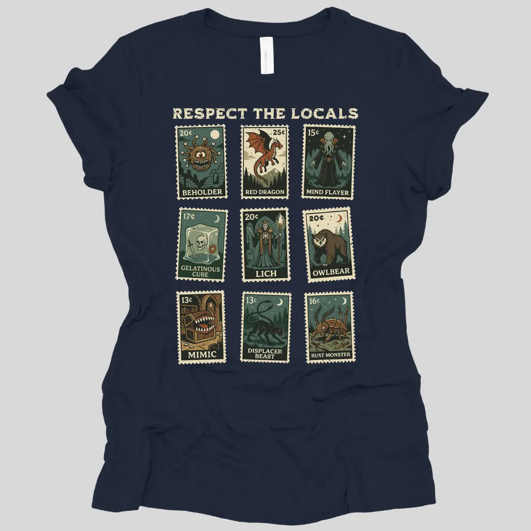 Printify T-Shirt Navy / S D&D Monsters Respect the Locals Stamp Women's T-shirt