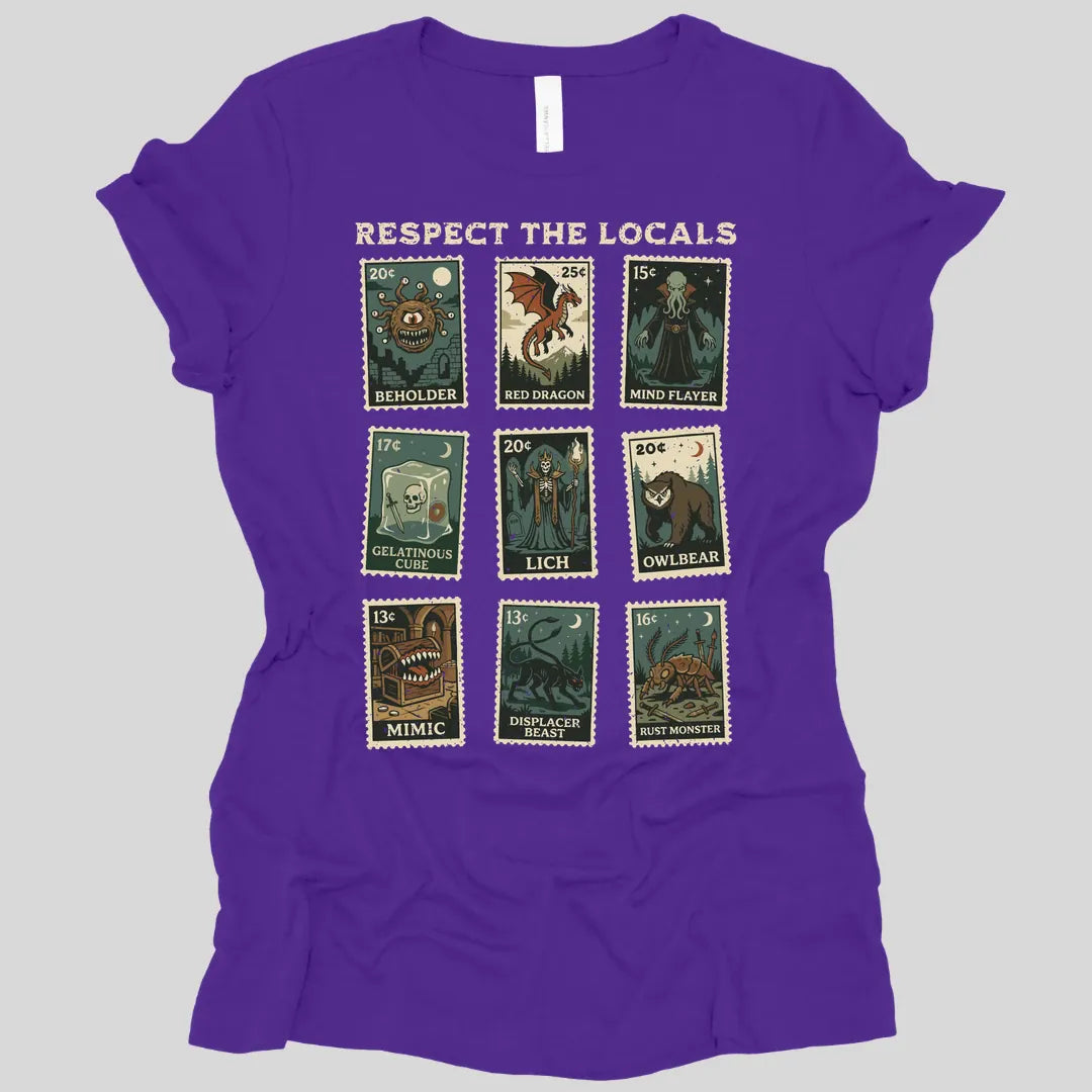 Printify T-Shirt Team Purple / S D&D Monsters Respect the Locals Stamp Women's T-shirt