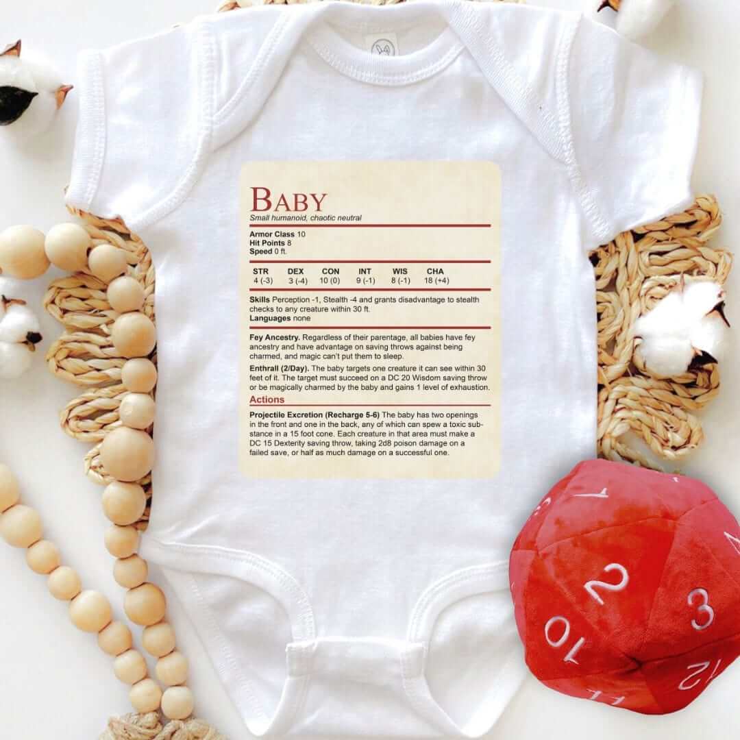 Printify Kids clothes D&D Onesie Baby Stat Block