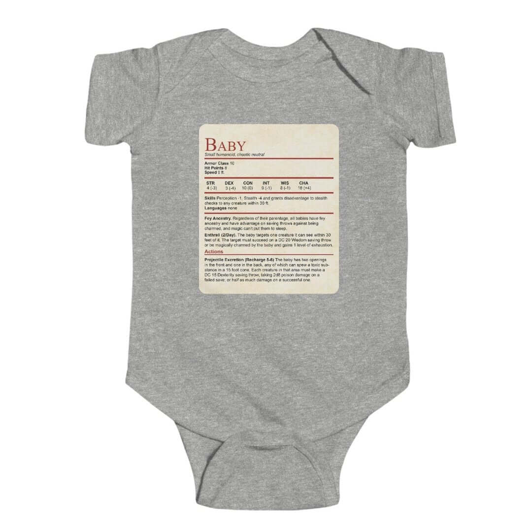 Printify Kids clothes Heather / NB (0-3M) D&D Onesie Baby Stat Block