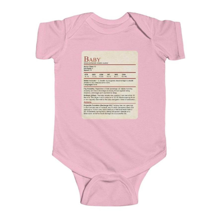 Printify Kids clothes Pink / NB (0-3M) D&D Onesie Baby Stat Block