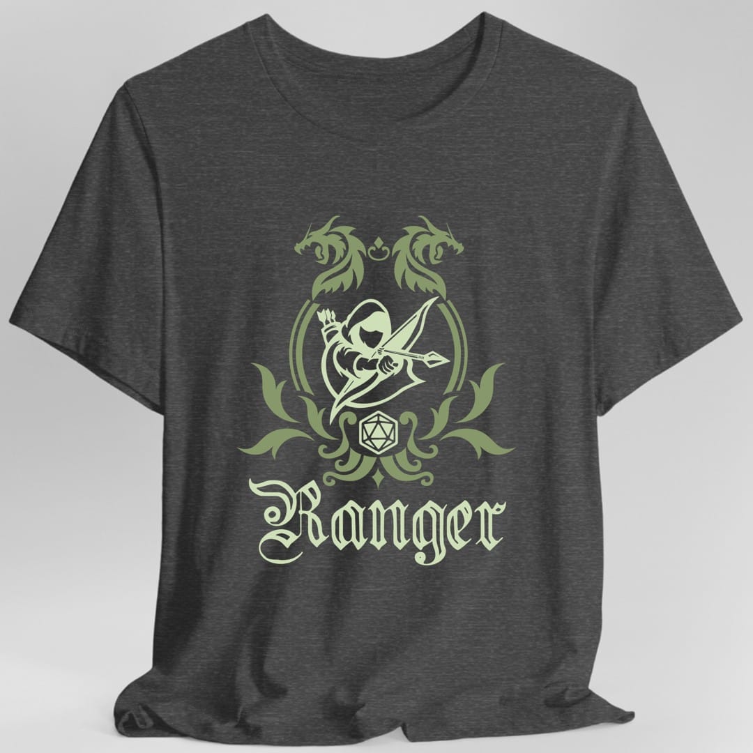 The same Ranger class emblem design, on a dark heather t-shirt.