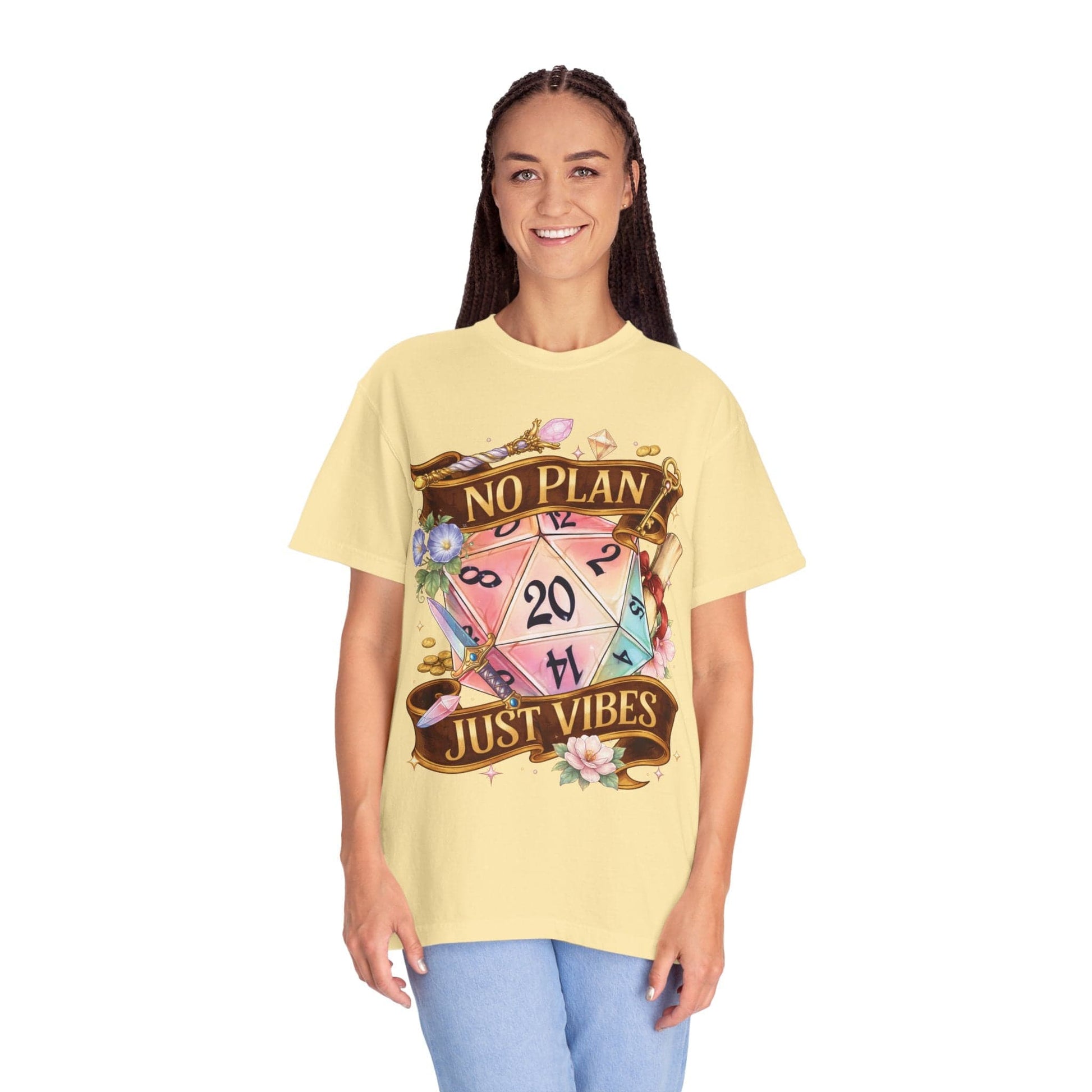Printify T-Shirt D&D Shirt No Plan Just Vibes - Comfort Colors