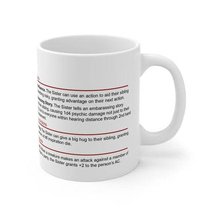 Printify Mug 11oz D&D Sister Stat Block Mug Gift
