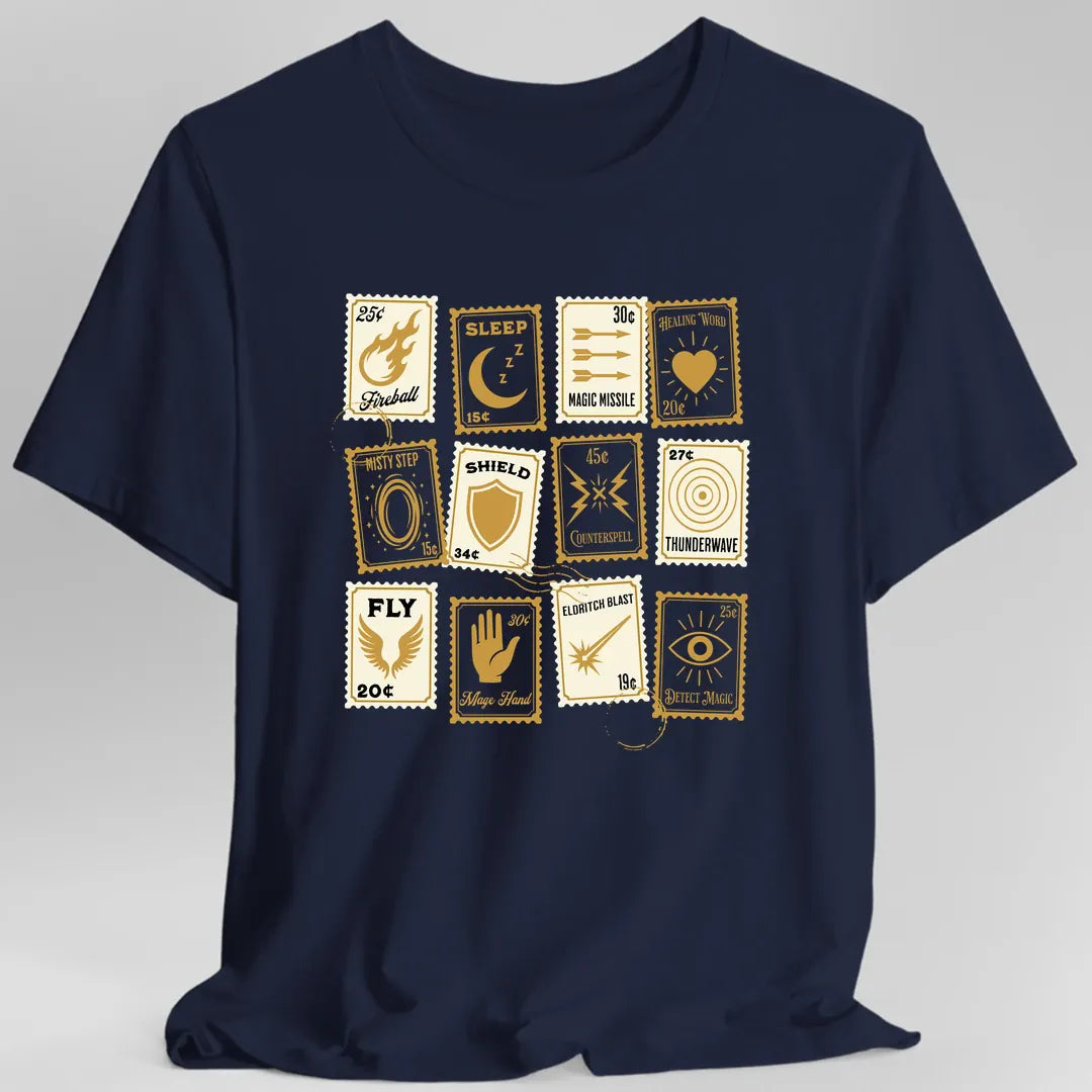 Printify T-Shirt Navy / S D&D Spells Stamps T-Shirt