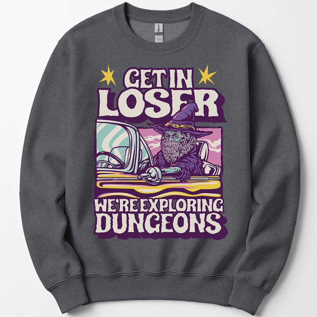 Printify Sweatshirt Dark Heather / S D&D Sweatshirt - Get In Loser