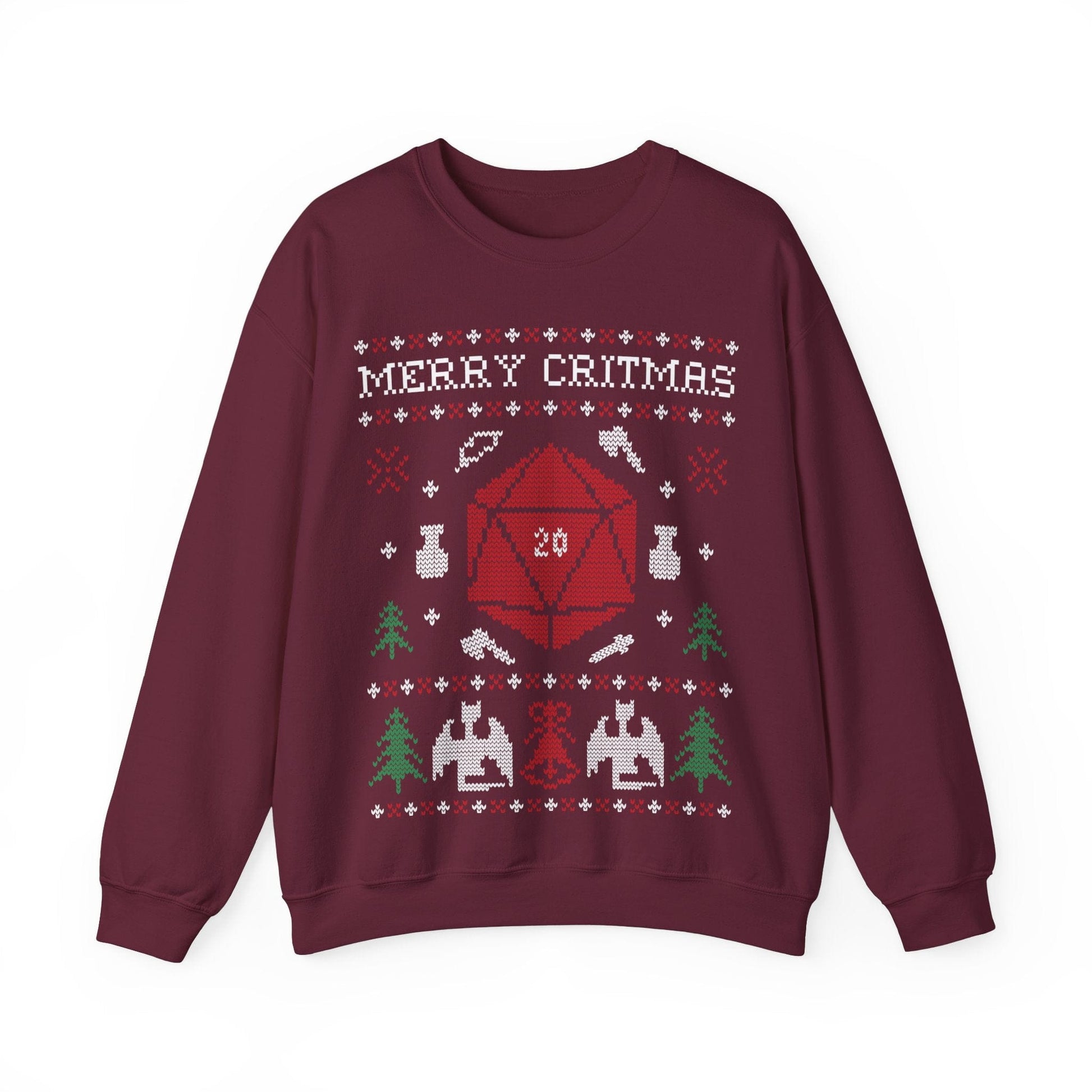 Printify Sweatshirt S / Maroon D&D Ugly Christmas Sweater Sweatshirt