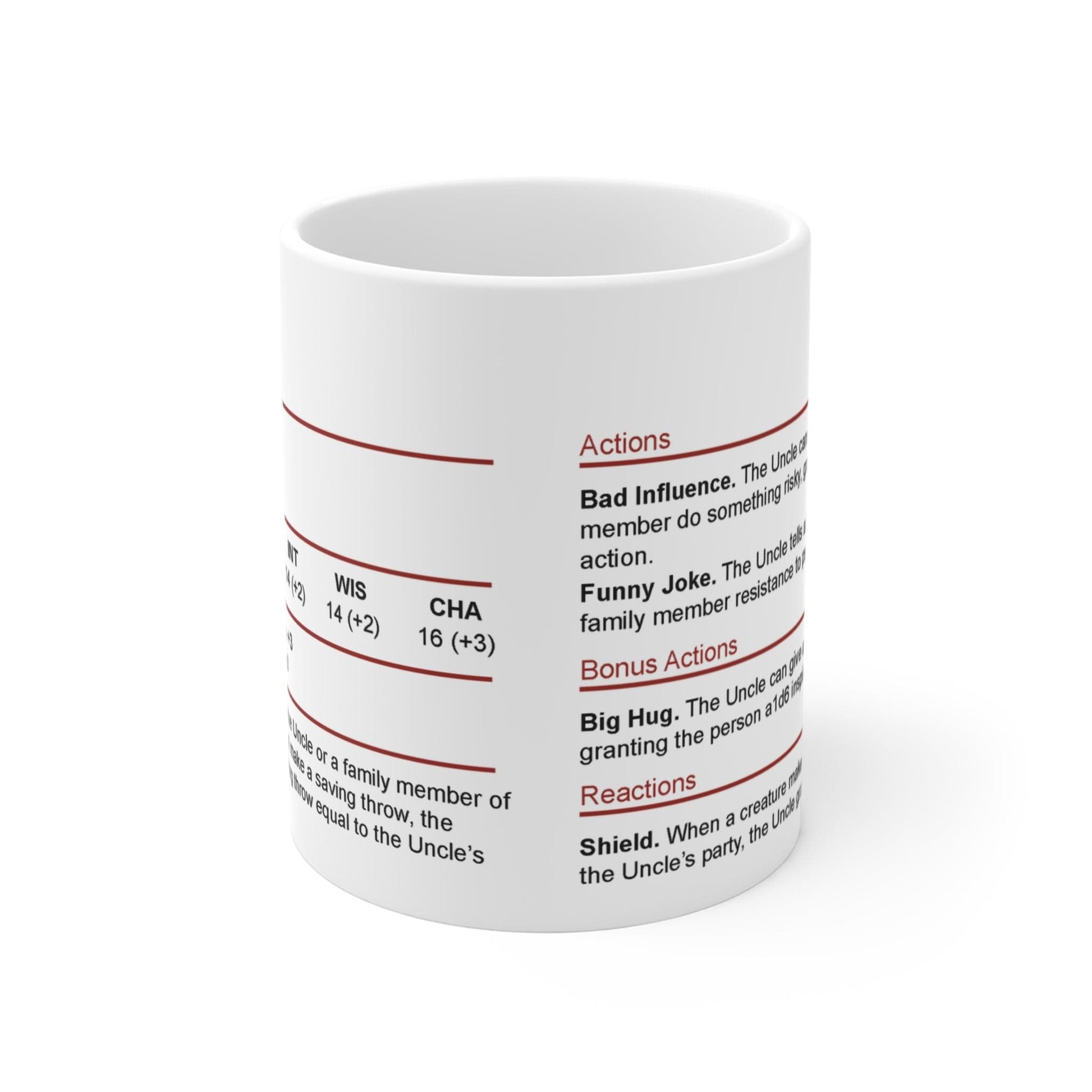 Printify Mug 11oz D&D Uncle Stat Block Mug Gift