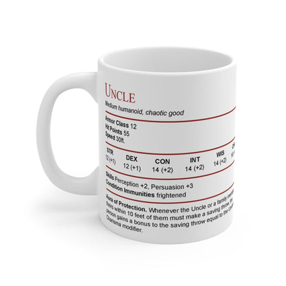 Printify Mug 11oz D&D Uncle Stat Block Mug Gift