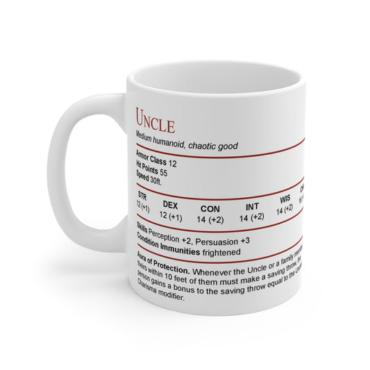 Printify Mug 11oz D&D Uncle Stat Block Mug Gift