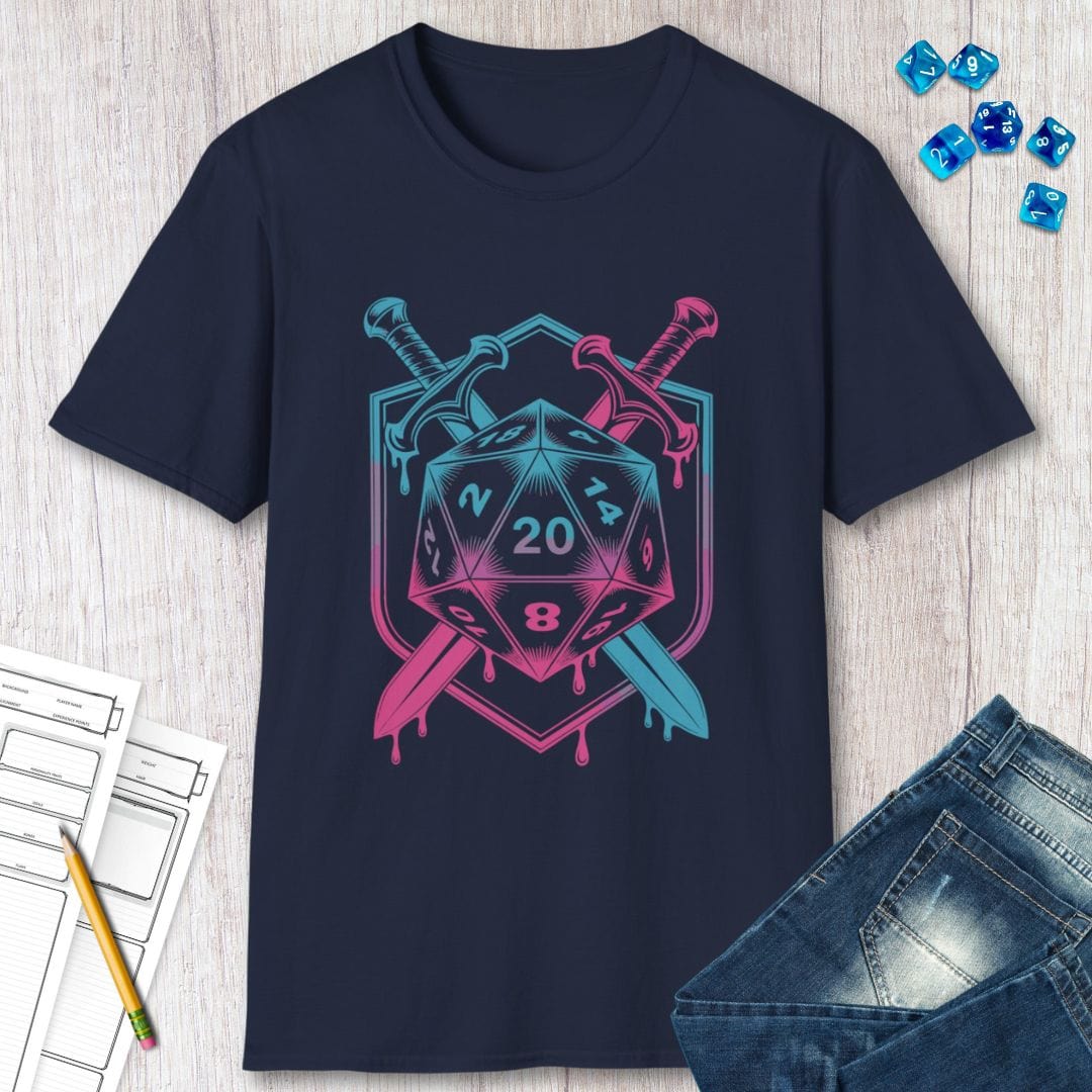 Printify T-Shirt D20 Dice Sword Crest T-Shirt