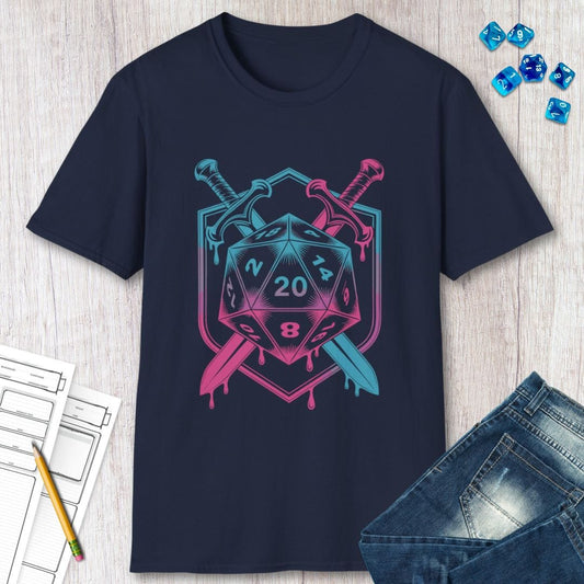 Printify T-Shirt D20 Dice Sword Crest T-Shirt