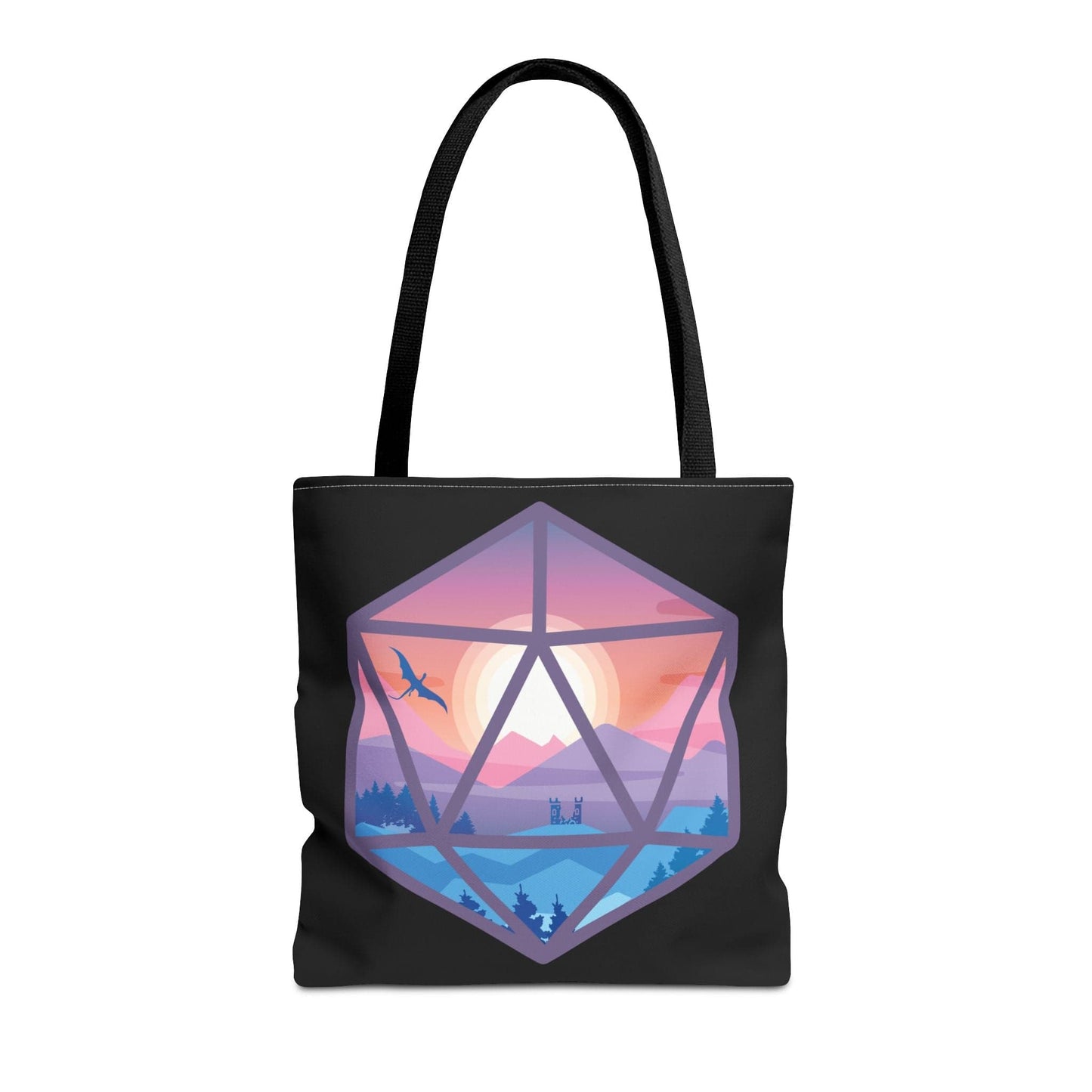 Printify Bags 16" × 16'' / Black D20 Fantasy Landscape D&D Tote Bag