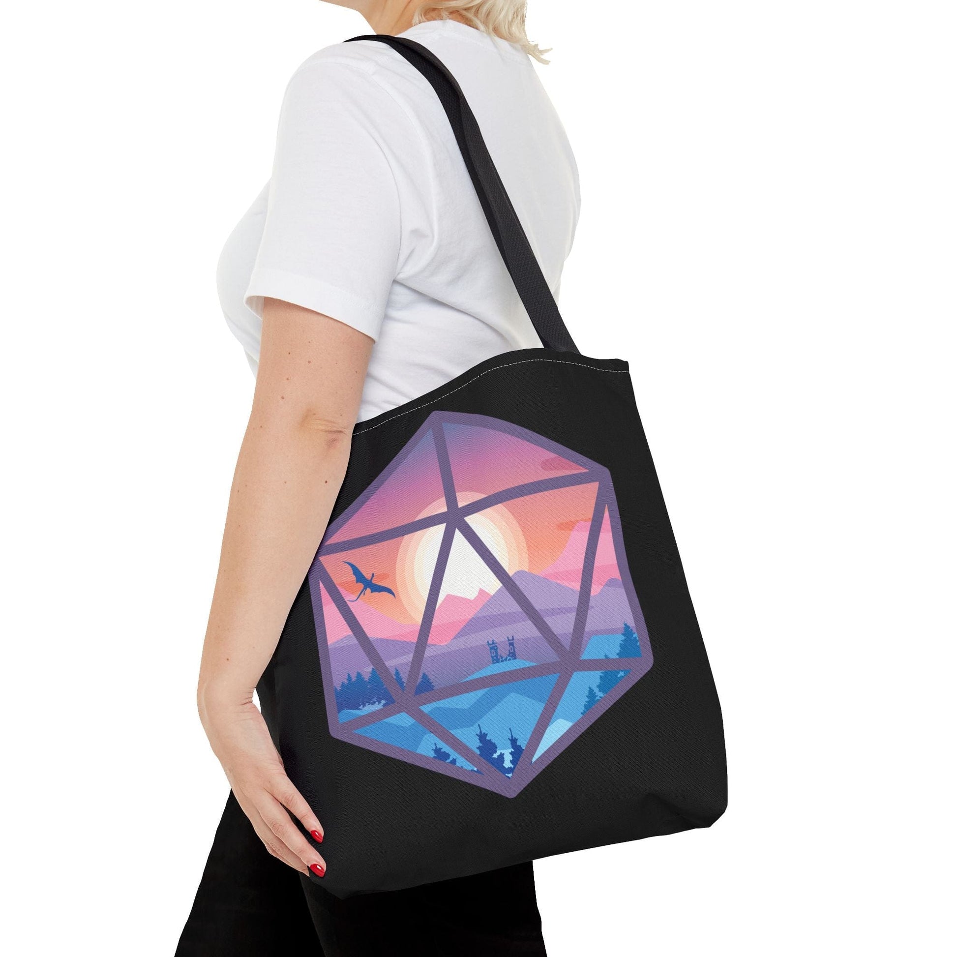 Printify Bags 16" × 16'' / Black D20 Fantasy Landscape D&D Tote Bag