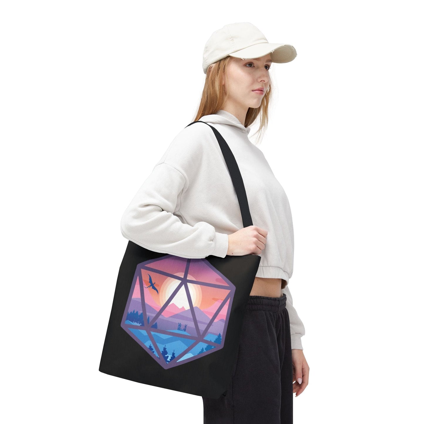 Printify Bags 16" × 16'' / Black D20 Fantasy Landscape D&D Tote Bag