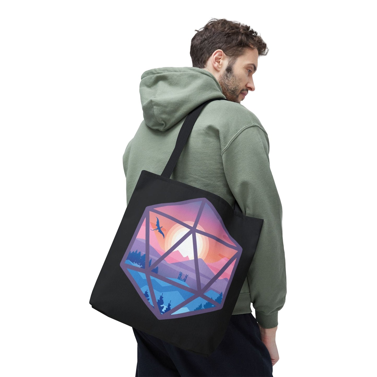 Printify Bags 16" × 16'' / Black D20 Fantasy Landscape D&D Tote Bag