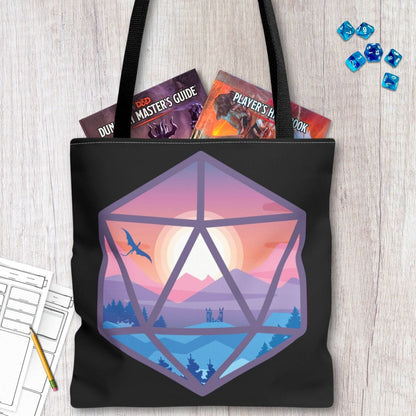 Printify Bags 16" × 16'' / Black D20 Fantasy Landscape D&D Tote Bag