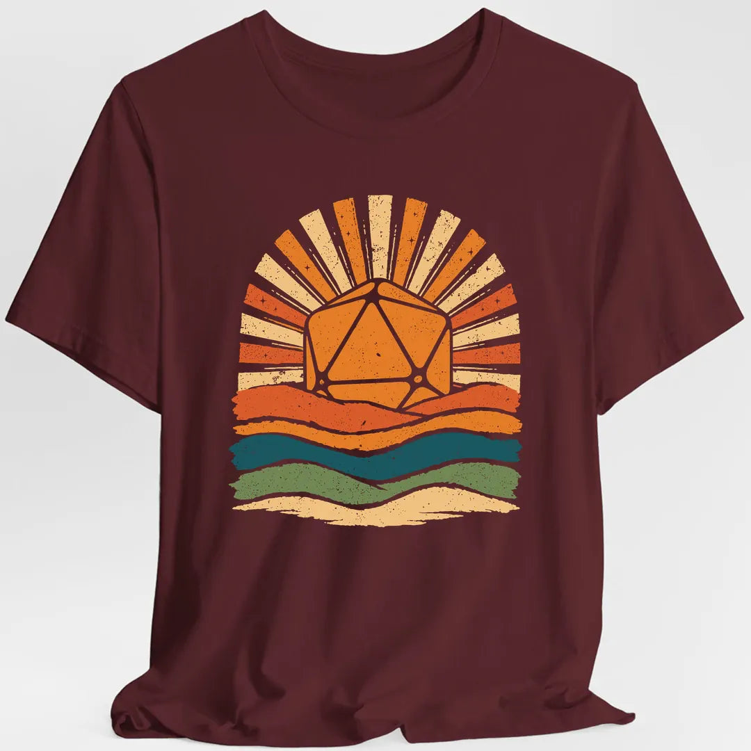 Printify T-Shirt Maroon / S D20 Retro Groovy Sunset T-Shirt