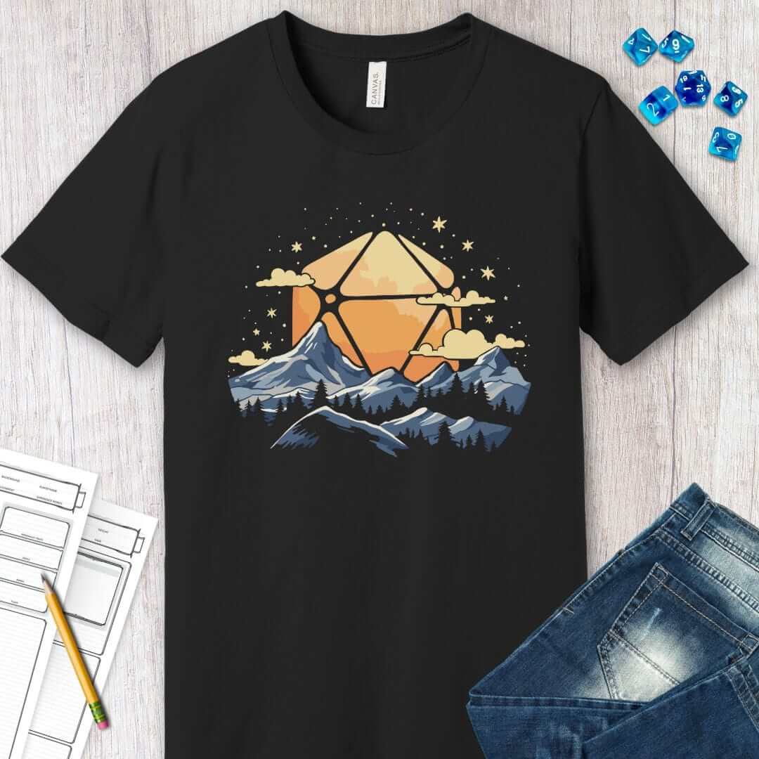 Printify T-Shirt D20 Sun Landscape Blue Orange