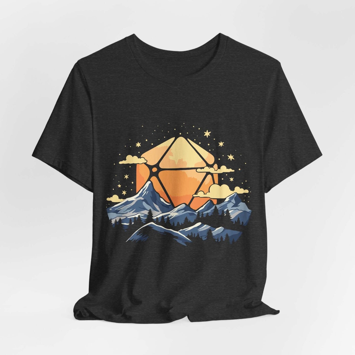 Printify T-Shirt Dark Grey Heather / S D20 Sun Landscape Blue Orange