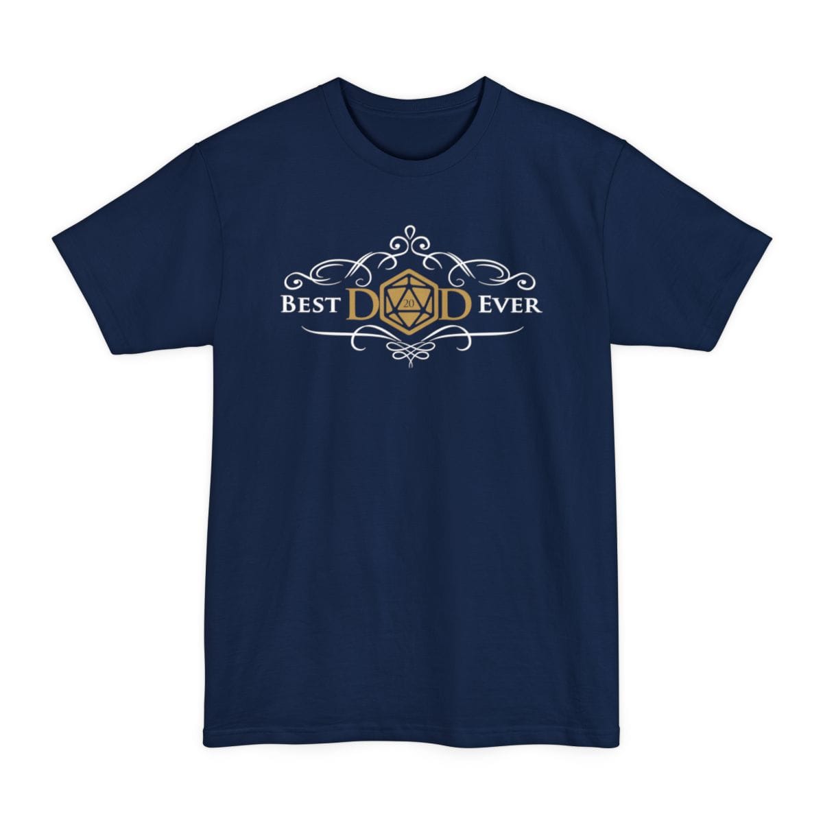 The same Best Dad Ever design, on a navy tall t-shirt.