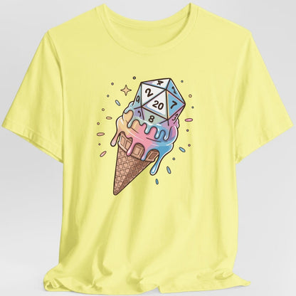 The same Dice Cream design, on a cornsilk t-shirt.