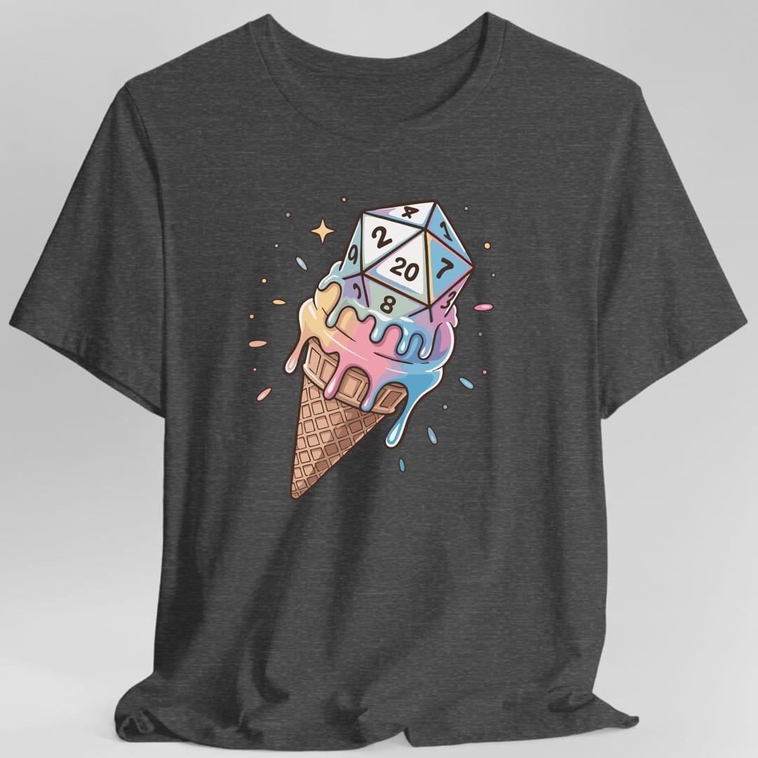 The same Dice Cream design, on a dark heather t-shirt.