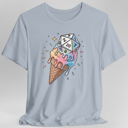 The same Dice Cream design, on a light blue t-shirt.