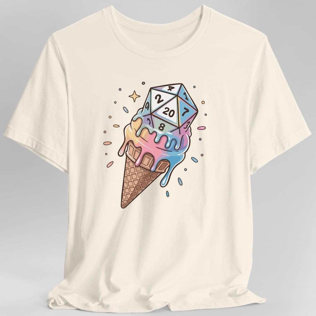 The same Dice Cream design, on a natural t-shirt.
