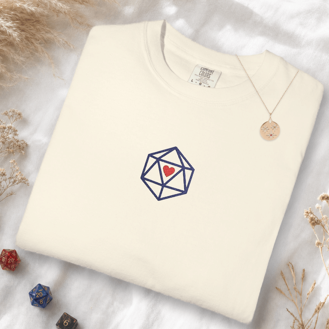 Printify T-Shirt Ivory / S Dice Embroidery T-Shirt - Comfort Colors