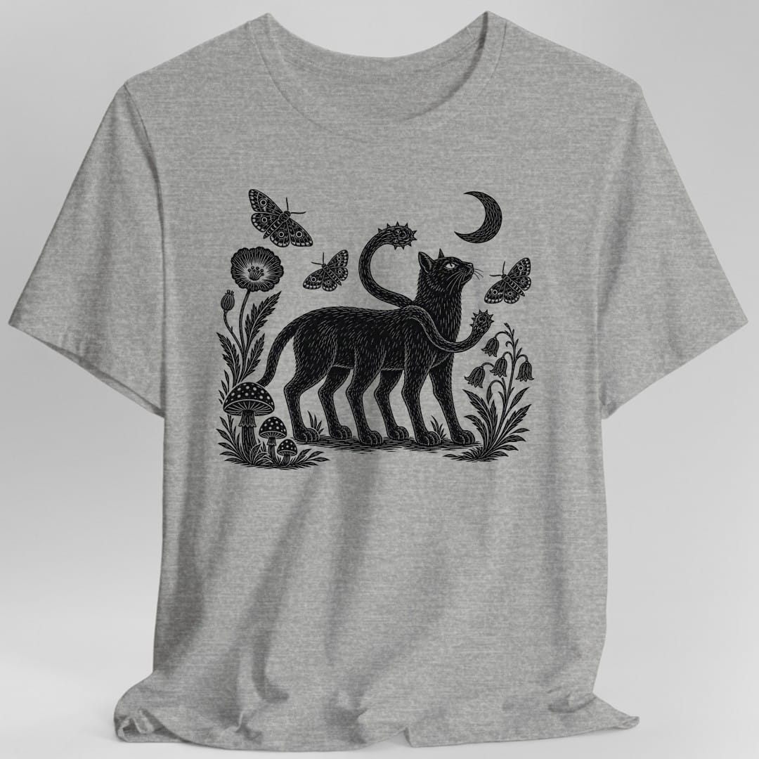 The same Displacer Beast Woodcut design, on a sport grey t-shirt.