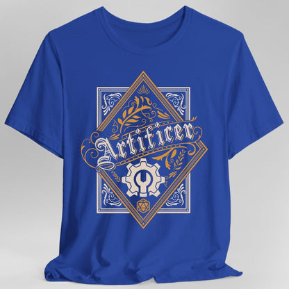 The same Artificer Large Crest design, on a royal t-shirt.