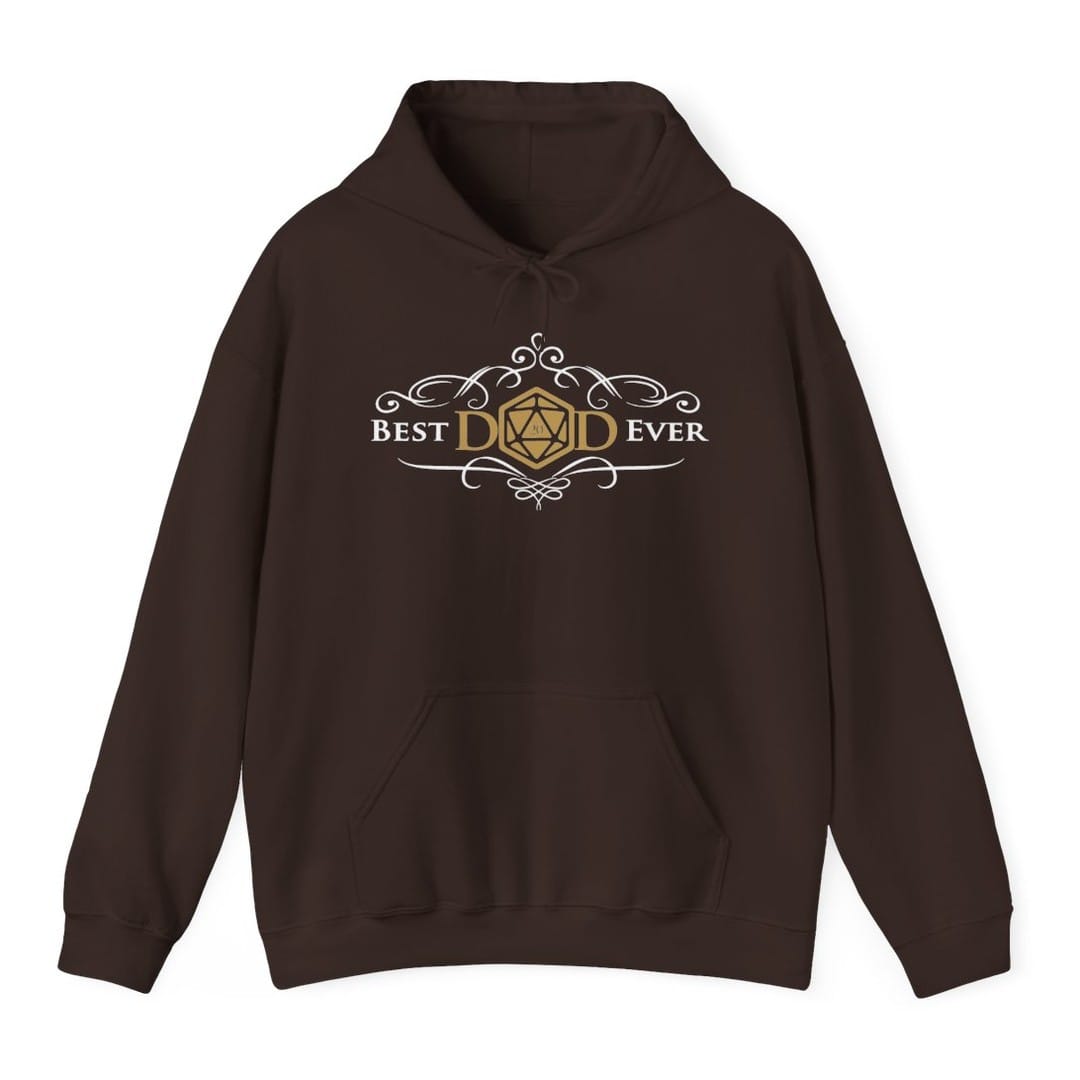 The same Best Dad Ever design, on a dark chocolate hoodie.