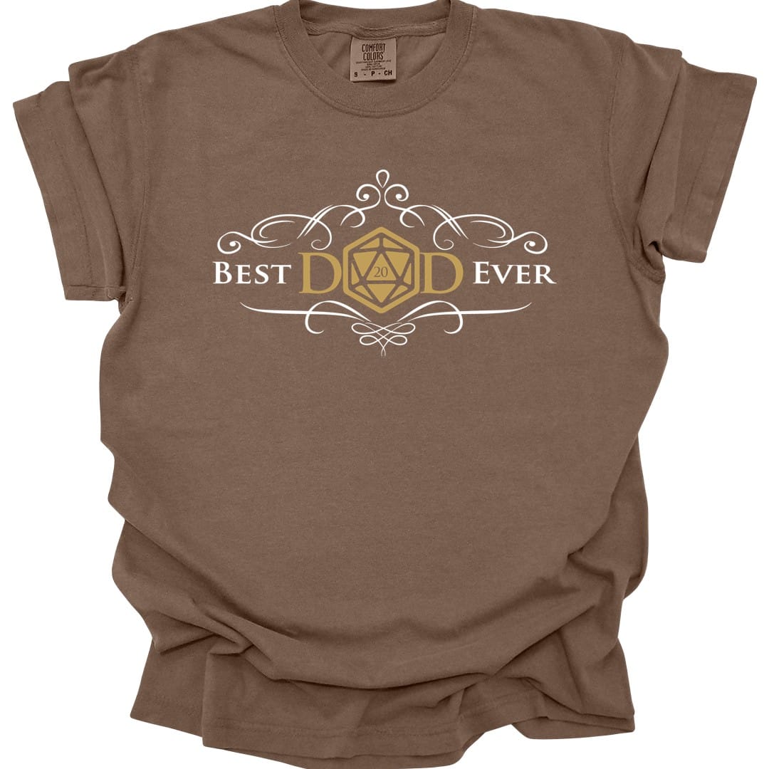The same Best Dad Ever design, on an espresso t-shirt.